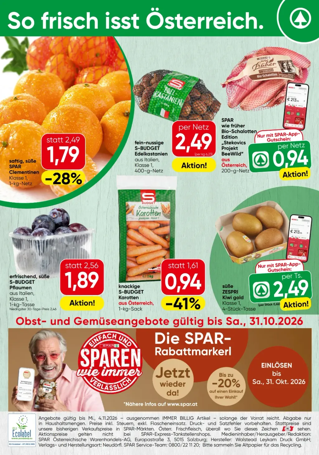 Spar Flugblatt ab 29.10.2026 (Donnerstag)